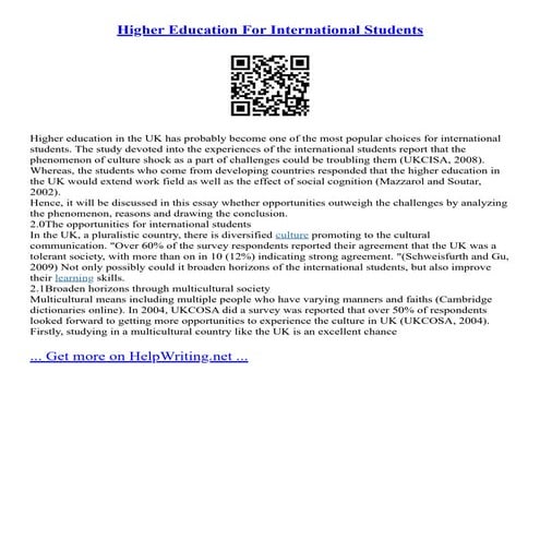 Higher Education For International Students