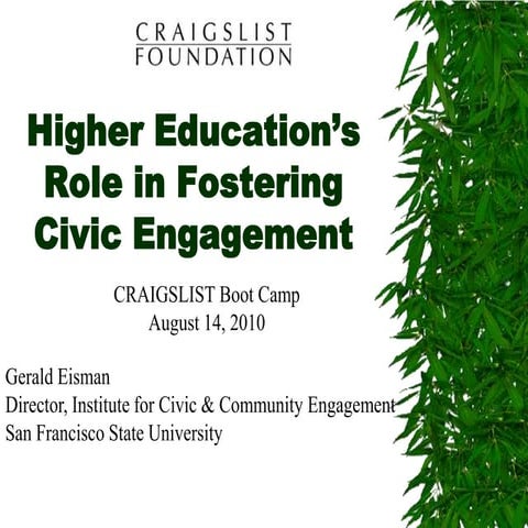 Higher education role in fostering civic engagement