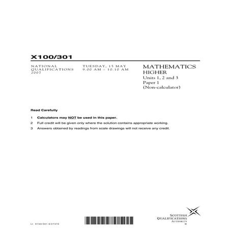 Higher papers 2007 -  2013