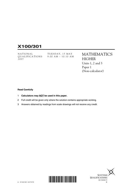 Higher papers 2007 -  2013