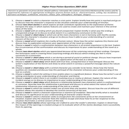 Higher prose fiction questions 2007 to 2010 | DOCX
