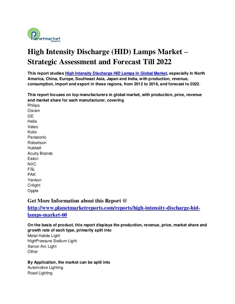 High Intensity Discharge (HID) Lamps Market Strategic Assessment an…
