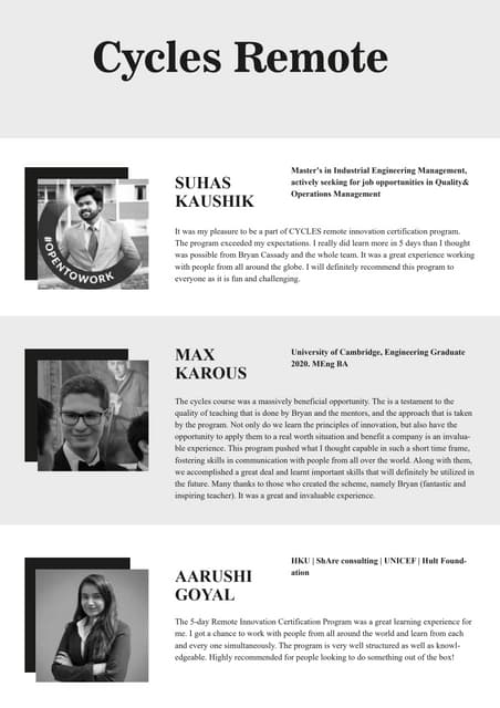 CYCLES program testimonials