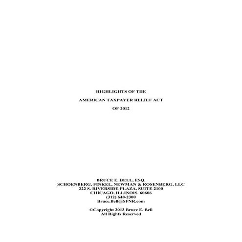 Highlights of the American Taxpayer Relief Act of 2012
