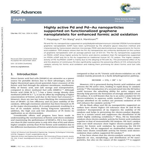 Highly active pd and pd–au nanoparticles supported on functionalized graphene...