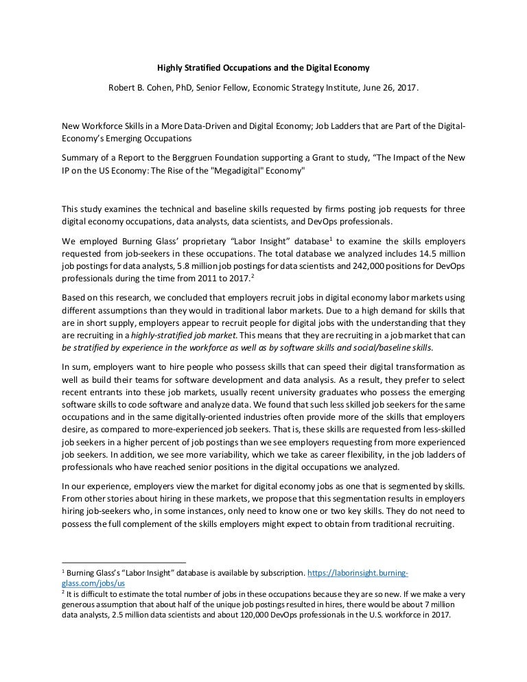 Highly stratified occupations and the digital economy summary