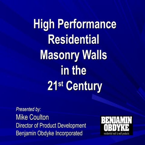 2009 IBS - High Performance Masonry Walls