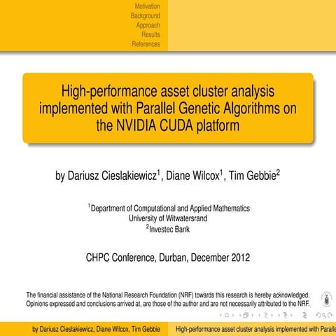 High-performance asset cluster analysis implemented with Parallel Genetic Alg...