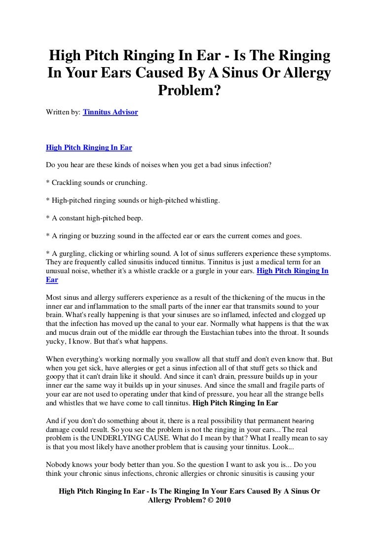 constant high frequency sound in ear