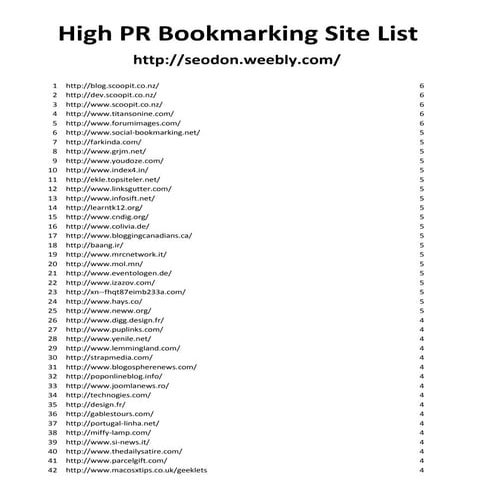 High pr bookmarking site list 2013