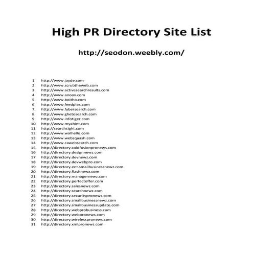 High pr directory site list 2013