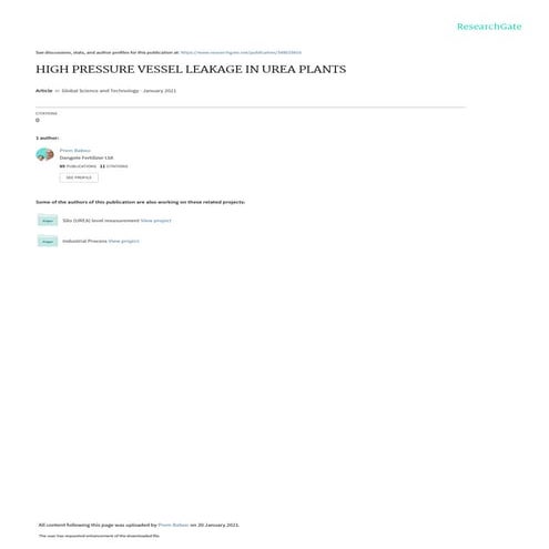 High pressure vessel leakage in urea plants