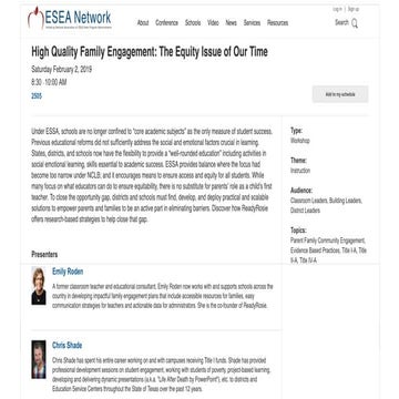 High Quality Family Engagement The Equity Issue of Our Time Handout