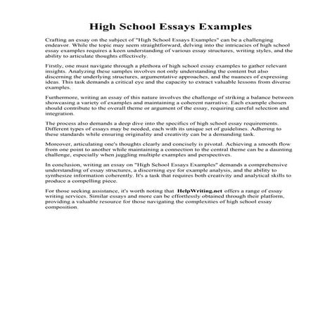 High School Essays Examples. Essays high school - College Homework Help and O...