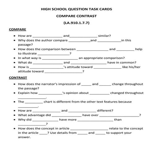 High school question task cards big