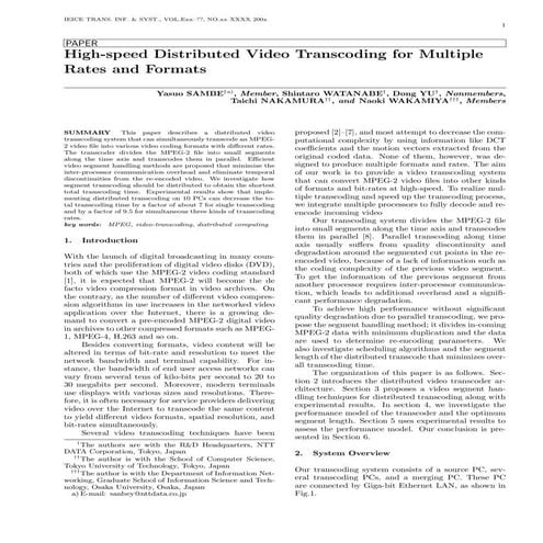 High-speed Distributed Video Transcoding for Multiple Rates ...