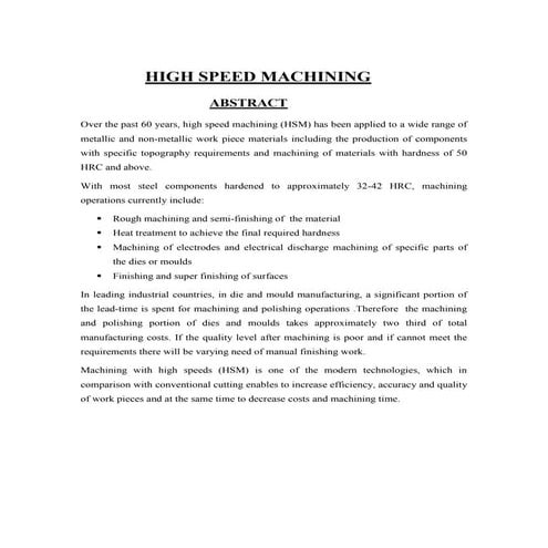 High speed machining bstract