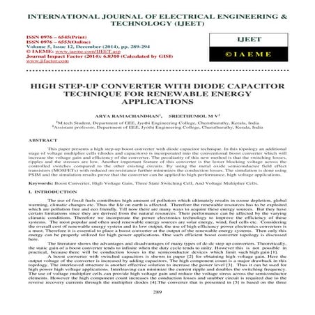 High step up converter with diode capacitor technique for renewable energy ap...