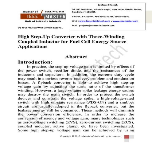 High step up converter with three-winding coupled inductor for fuel cell ener...