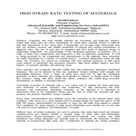 High Strain Rate Testing of Materials