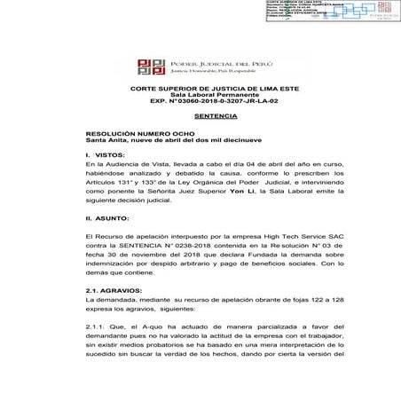 High tech,  segunda sentencia emitida por la sala laboral