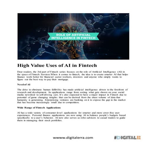 High Value Uses of AI in Fintech