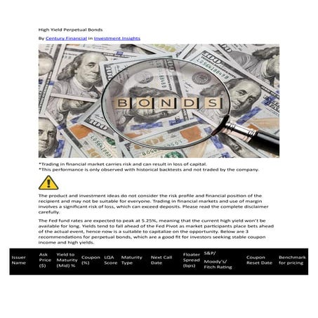 High Yield Perpetual Bonds | Century Financial