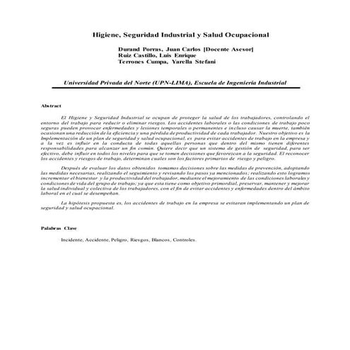 Higiene y seguridad industrial - UPN Lima