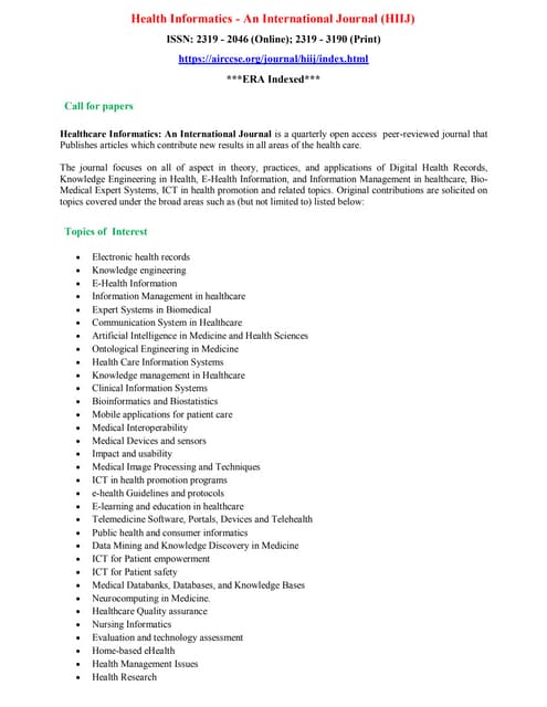 Health Informatics - An International Journal (HIIJ) | PDF