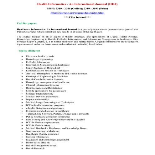 Submit Your Papers-Health Informatics: An International Journal (HIIJ ...