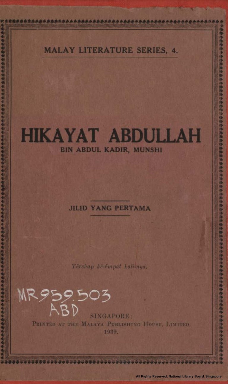Hikayat Abdullah Jilid Pertama Fourth Edition Hikayat Abdullah Jilid Pertama Fourth Edition