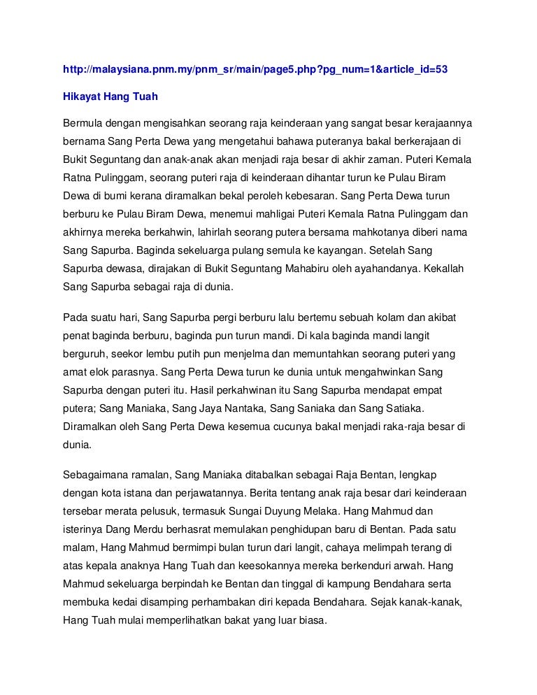 Hikayat hang tuah Hikayat hang tuah