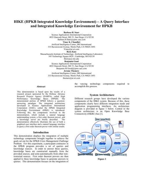Hike (hpkb integrated knowledge environment)