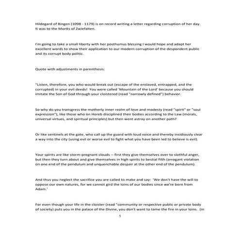 Hildegard of Bingen (1098   1179) posthumously on the corruption