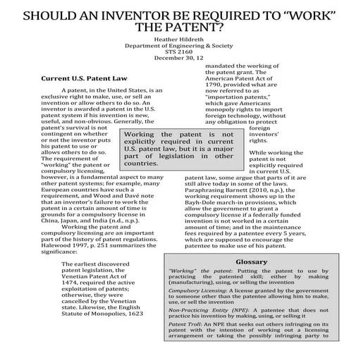 Should Inventors be Required to "Work the Patent"?