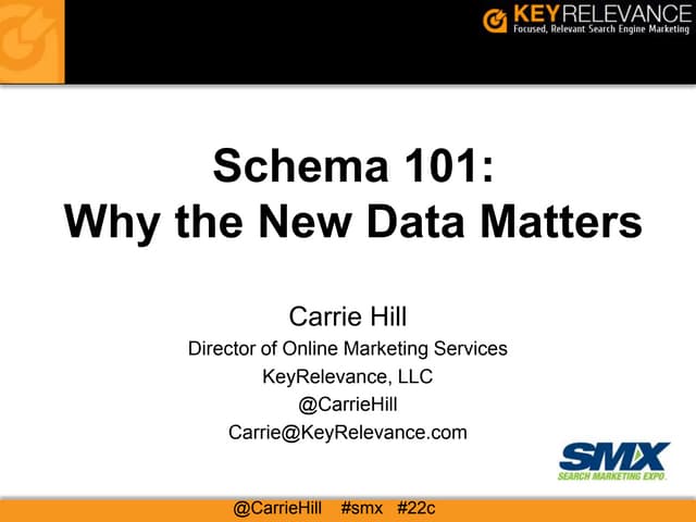 Carrie Hill - Schema 101 - Why the new meta data matters. SMX West 2013