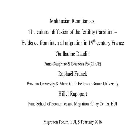 Hillel Rapoport - malthusian remittances
