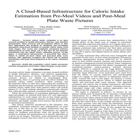 A Cloud-Based Infrastructure for Caloric Intake Estimation from Pre-Meal Vide...