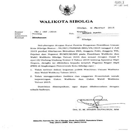 Himbauan Netralitas PNS, anggota Polri, TNI, pegawai BUMN, BUMD