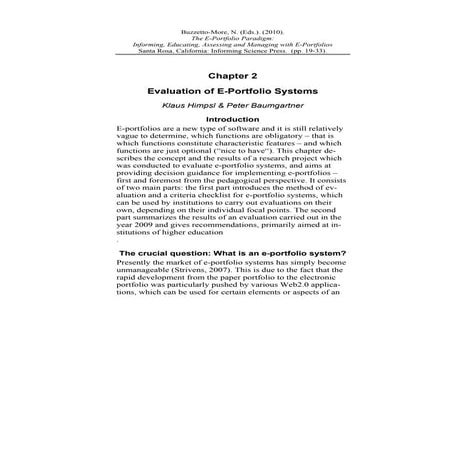Chapter 2 Evaluation of E-Portfolio Systems Klaus Himpsl & Peter Baumgartner
