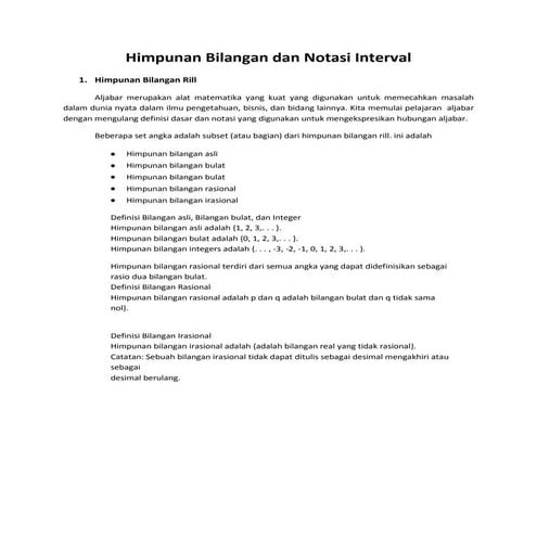 Himpunan bilangan dan notasi interval