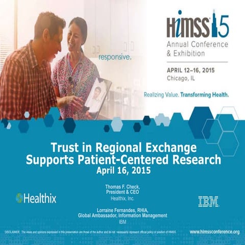 HIMSS15: Trust in Regional Exchange Supports Patient-Centered Research