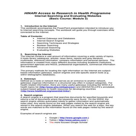 Hinari basic course_module_2_workbook_2014_07