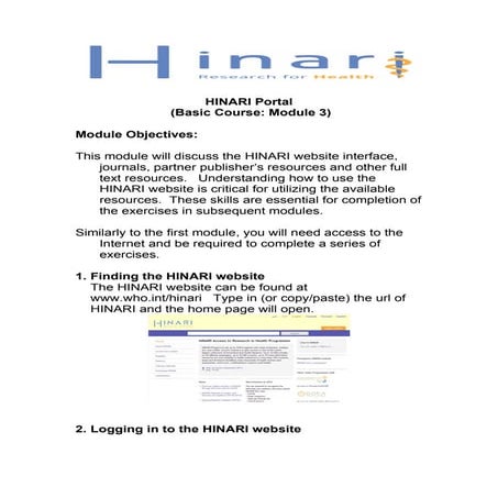  HINARI Portal  (Basic Course: Module 3)