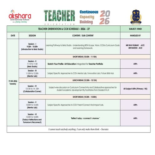 Comprehensive Hindi Teacher Orientation and CCB Curriculum Training ...