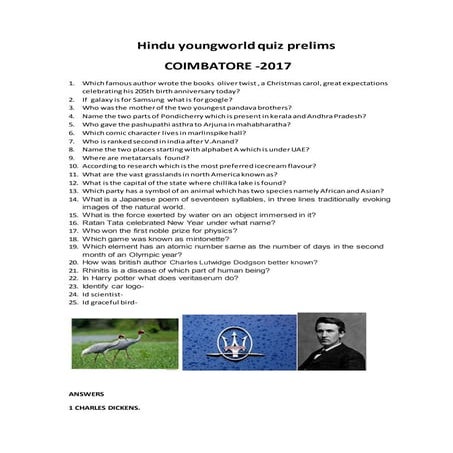 Hindu youngworld quiz 2017 coimbatore