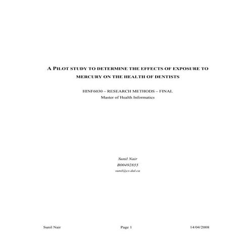 Effects of exposure to mercury on health of dentists - Sunil Nair Health Info...