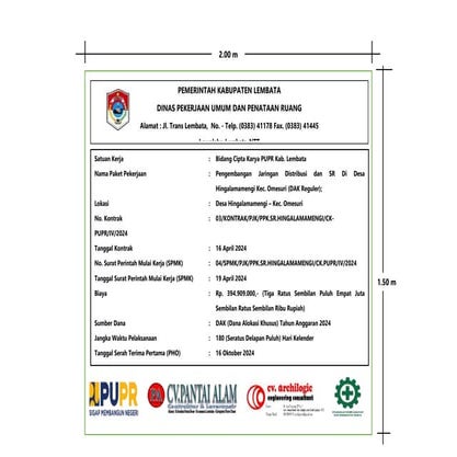 MODEL PAPAN NAMA PROYEK PEKERJAAN SAMBUNGAN RUMAH | PPT