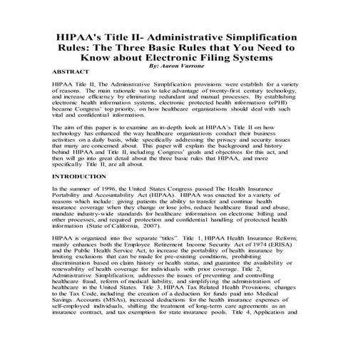 HIPAA's Title II- Administrative Simplification Rules: The Three Basic Rules ...