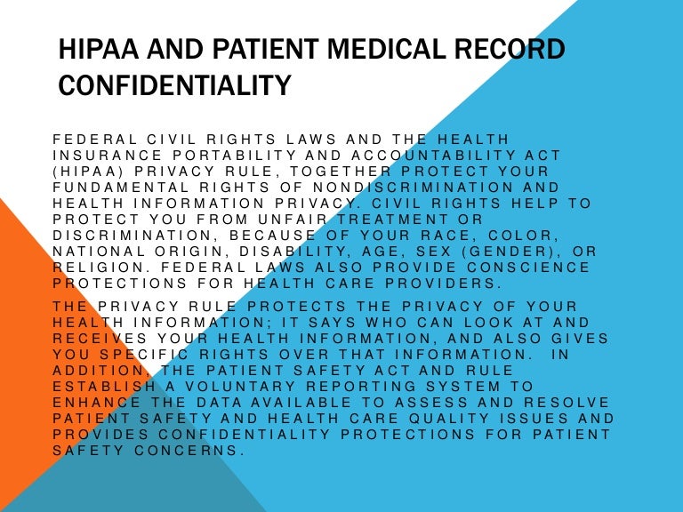 Hipaa and patient medical record confidentiality